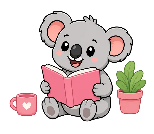 Koala mascot reading a guide